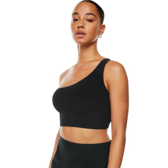 ARITZIA BABATON Black Sculpt Knit One-Shoulder Cropped Tank Top Size L - Picture 1 of 13